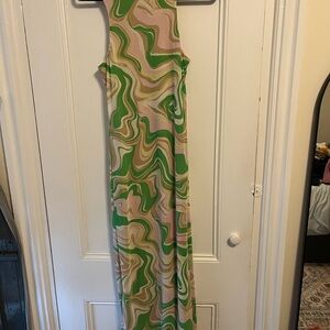AFRM Green and Beige Patterned Maxi Dress